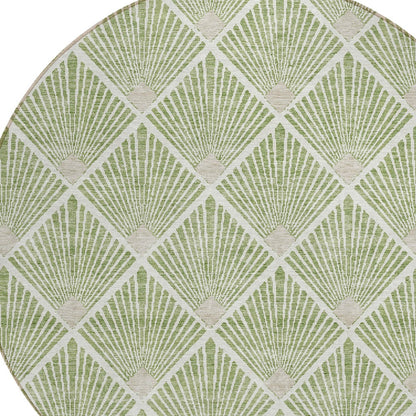 Tabselect Home Line 8' Green Beige And Ivory Round Geometric Washable Indoor Outdoor Area Rug