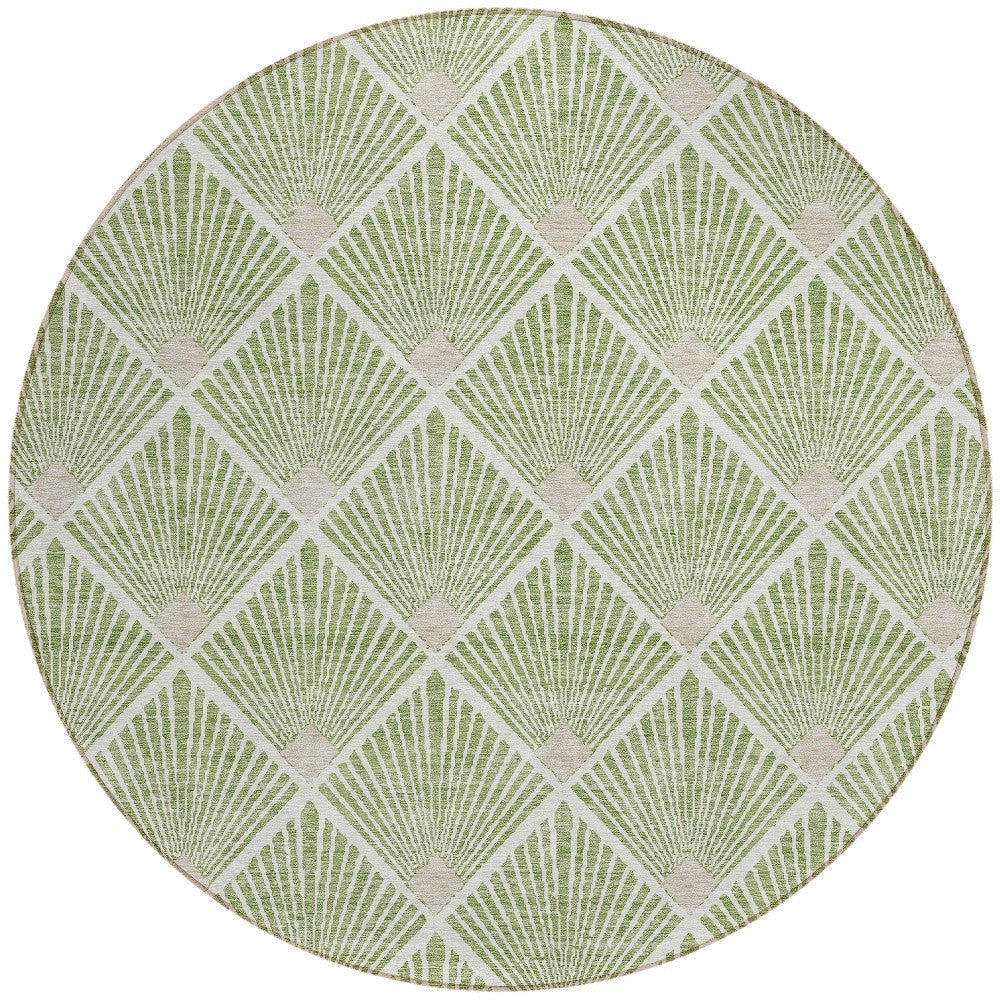 Tabselect Home Line 8' Green Beige And Ivory Round Geometric Washable Indoor Outdoor Area Rug