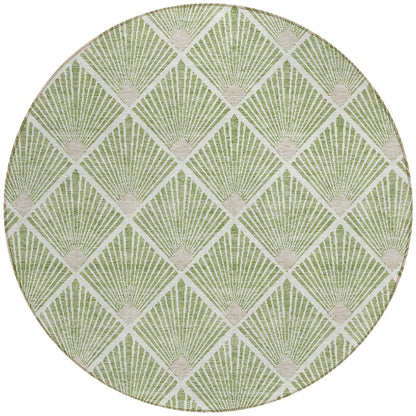 Tabselect Home Line 8' Green Beige And Ivory Round Geometric Washable Indoor Outdoor Area Rug