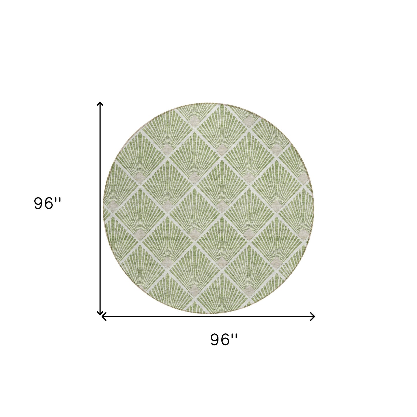 Tabselect Home Line 8' Green Beige And Ivory Round Geometric Washable Indoor Outdoor Area Rug