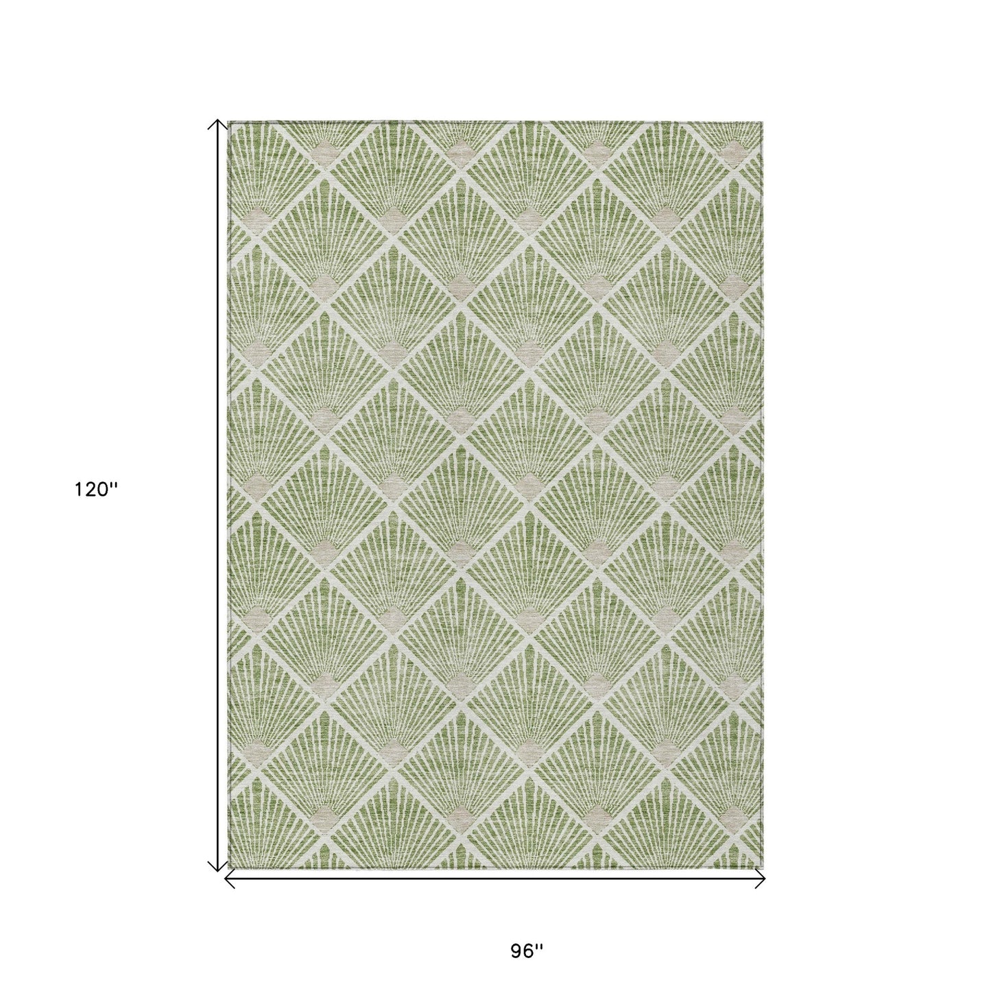 Tabselect Home Line 8' X 10' Green Beige And Ivory Geometric Washable Indoor Outdoor Area Rug