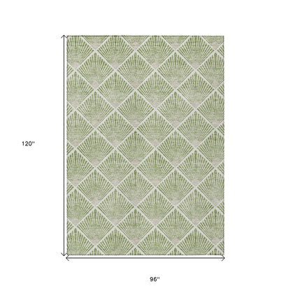 Tabselect Home Line 8' X 10' Green Beige And Ivory Geometric Washable Indoor Outdoor Area Rug