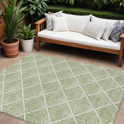 Tabselect Home Line 8' X 10' Green Beige And Ivory Geometric Washable Indoor Outdoor Area Rug