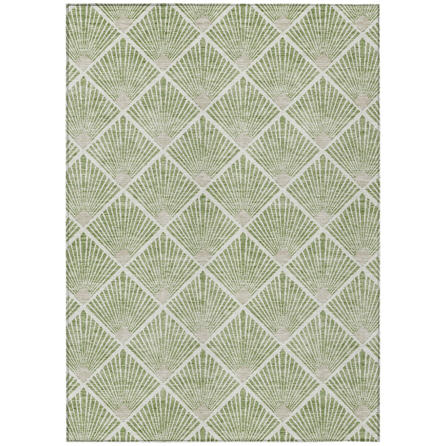 Tabselect Home Line 8' X 10' Green Beige And Ivory Geometric Washable Indoor Outdoor Area Rug