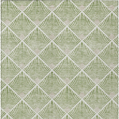 Tabselect Home Line 8' X 10' Green Beige And Ivory Geometric Washable Indoor Outdoor Area Rug