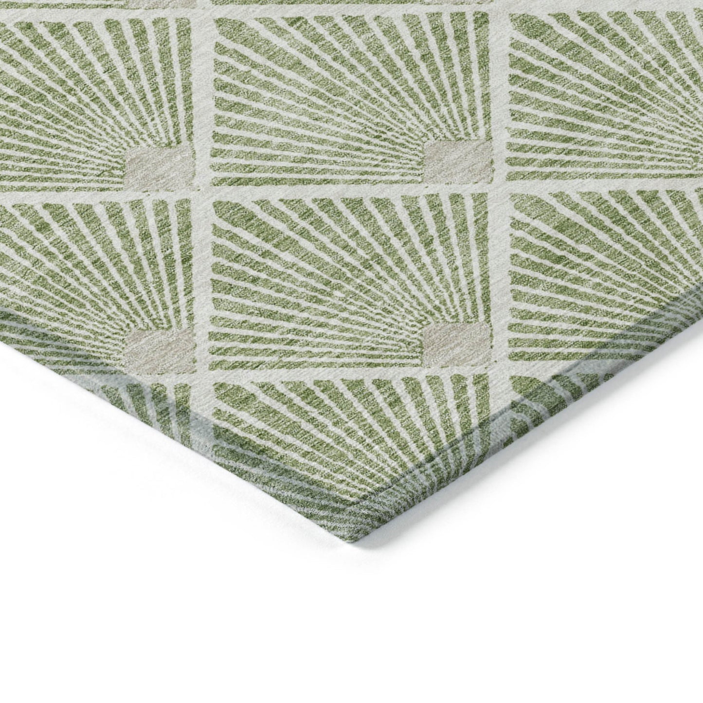 Tabselect Home Line 8' X 10' Green Beige And Ivory Geometric Washable Indoor Outdoor Area Rug