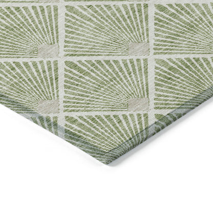 Tabselect Home Line 8' X 10' Green Beige And Ivory Geometric Washable Indoor Outdoor Area Rug
