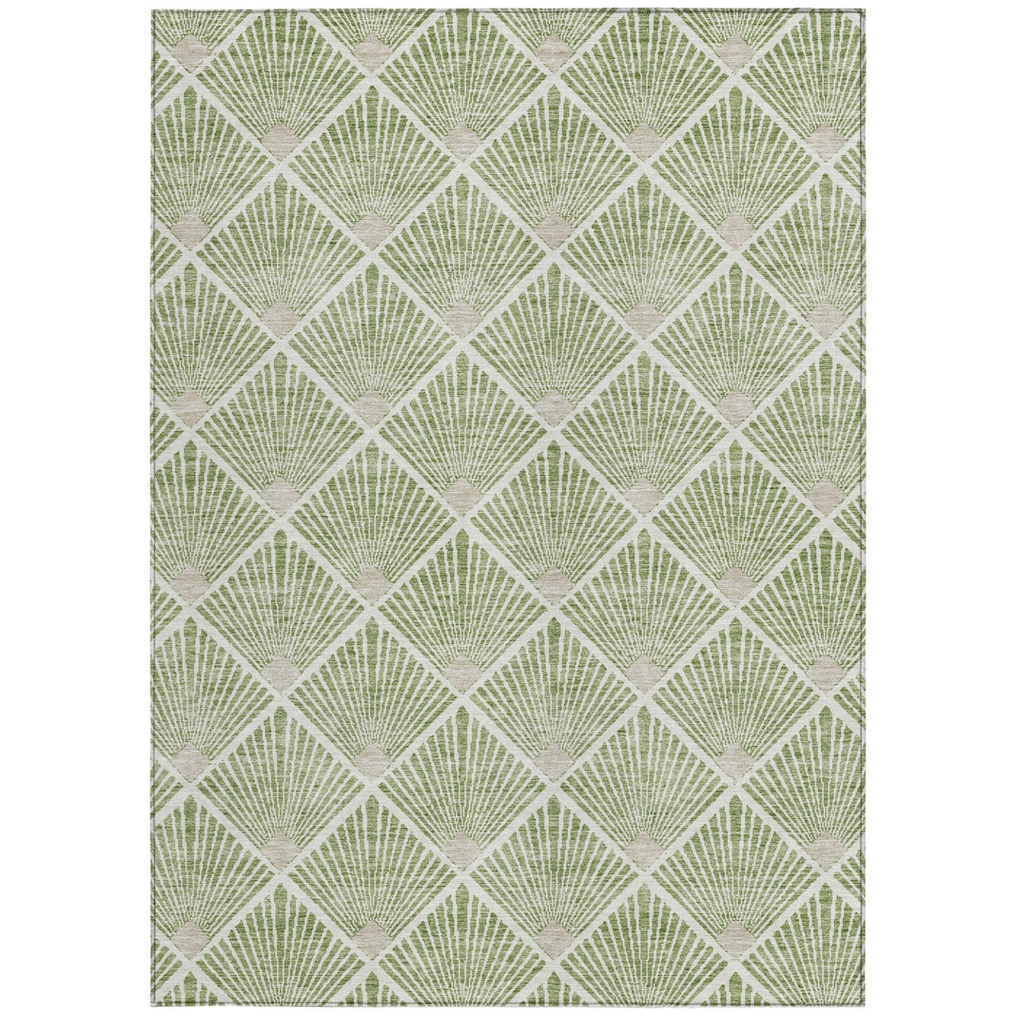 Tabselect Home Line 8' X 10' Green Beige And Ivory Geometric Washable Indoor Outdoor Area Rug