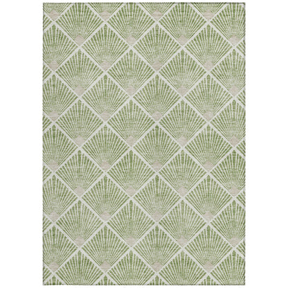 Tabselect Home Line 8' X 10' Green Beige And Ivory Geometric Washable Indoor Outdoor Area Rug