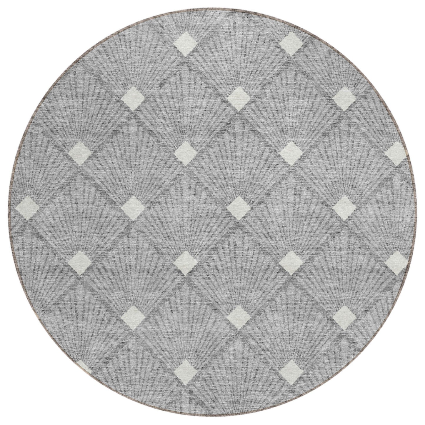 Tabselect Home Line 8' Gray And Ivory Round Geometric Washable Indoor Outdoor Area Rug