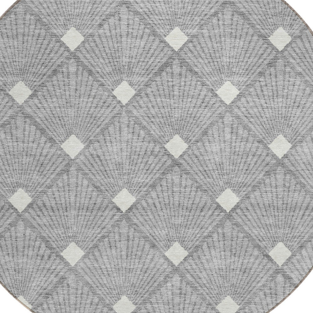 Tabselect Home Line 8' Gray And Ivory Round Geometric Washable Indoor Outdoor Area Rug