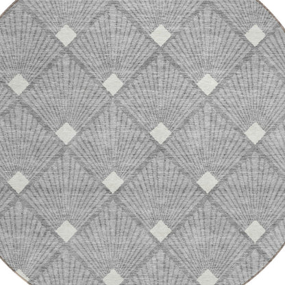 Tabselect Home Line 8' Gray And Ivory Round Geometric Washable Indoor Outdoor Area Rug