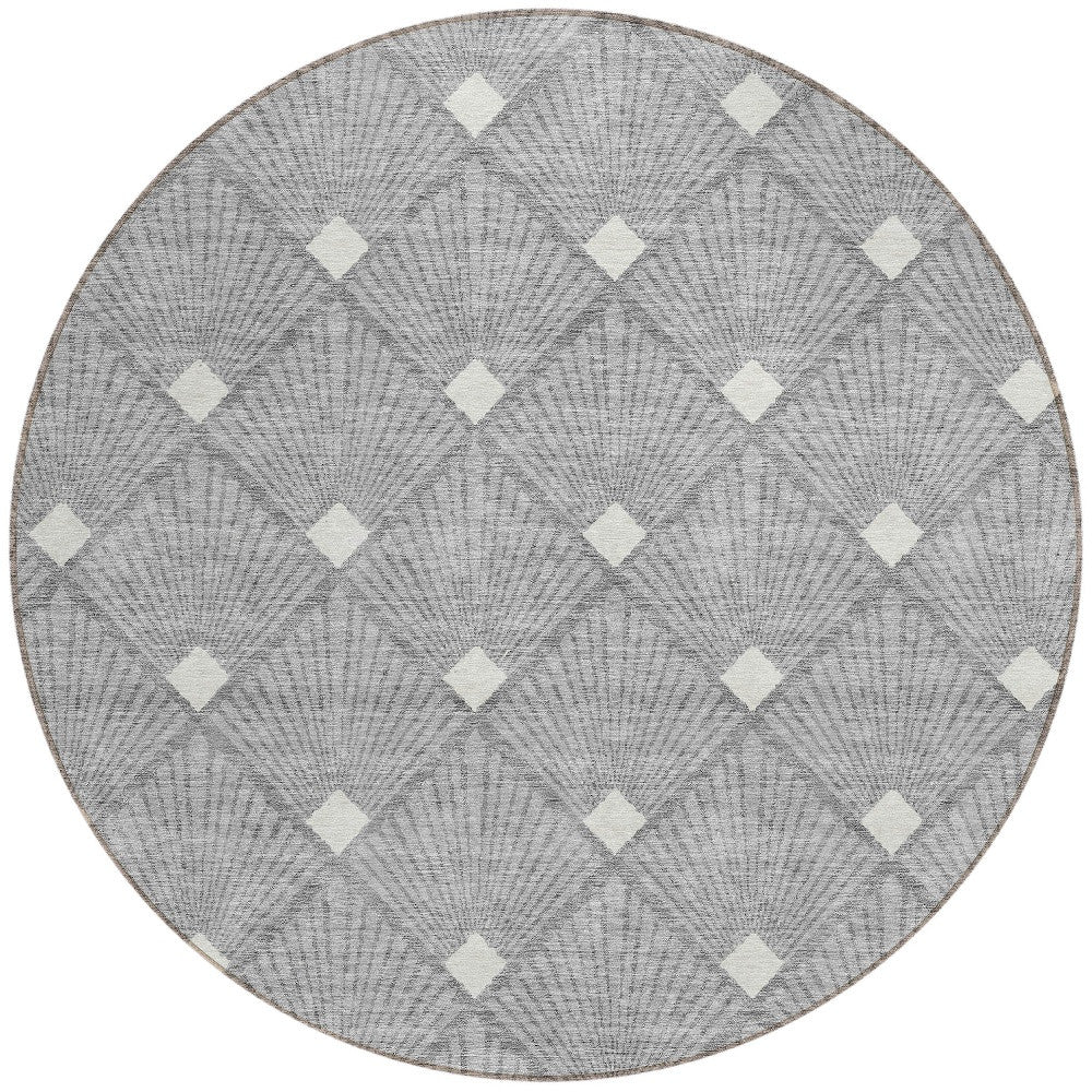 Tabselect Home Line 8' Gray And Ivory Round Geometric Washable Indoor Outdoor Area Rug