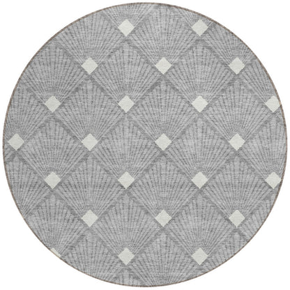 Tabselect Home Line 8' Gray And Ivory Round Geometric Washable Indoor Outdoor Area Rug