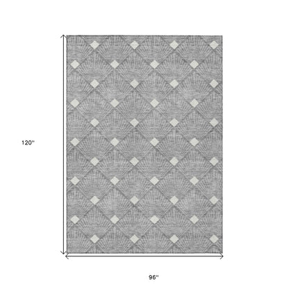 Tabselect Home Line 8' X 10' Gray And Ivory Geometric Washable Indoor Outdoor Area Rug