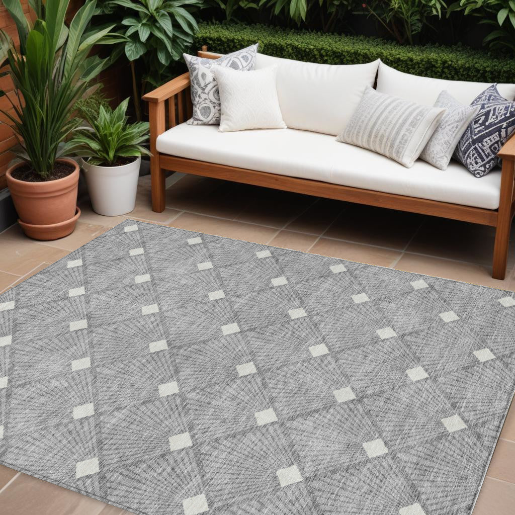 Tabselect Home Line 8' X 10' Gray And Ivory Geometric Washable Indoor Outdoor Area Rug