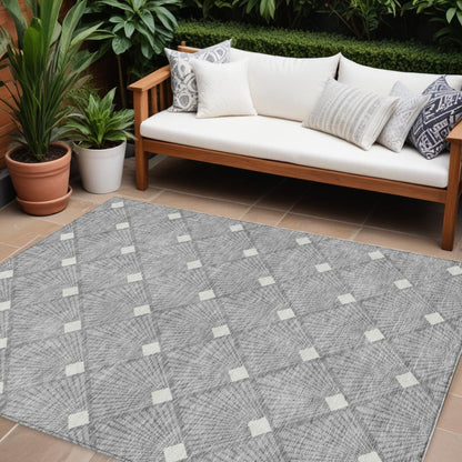 Tabselect Home Line 8' X 10' Gray And Ivory Geometric Washable Indoor Outdoor Area Rug