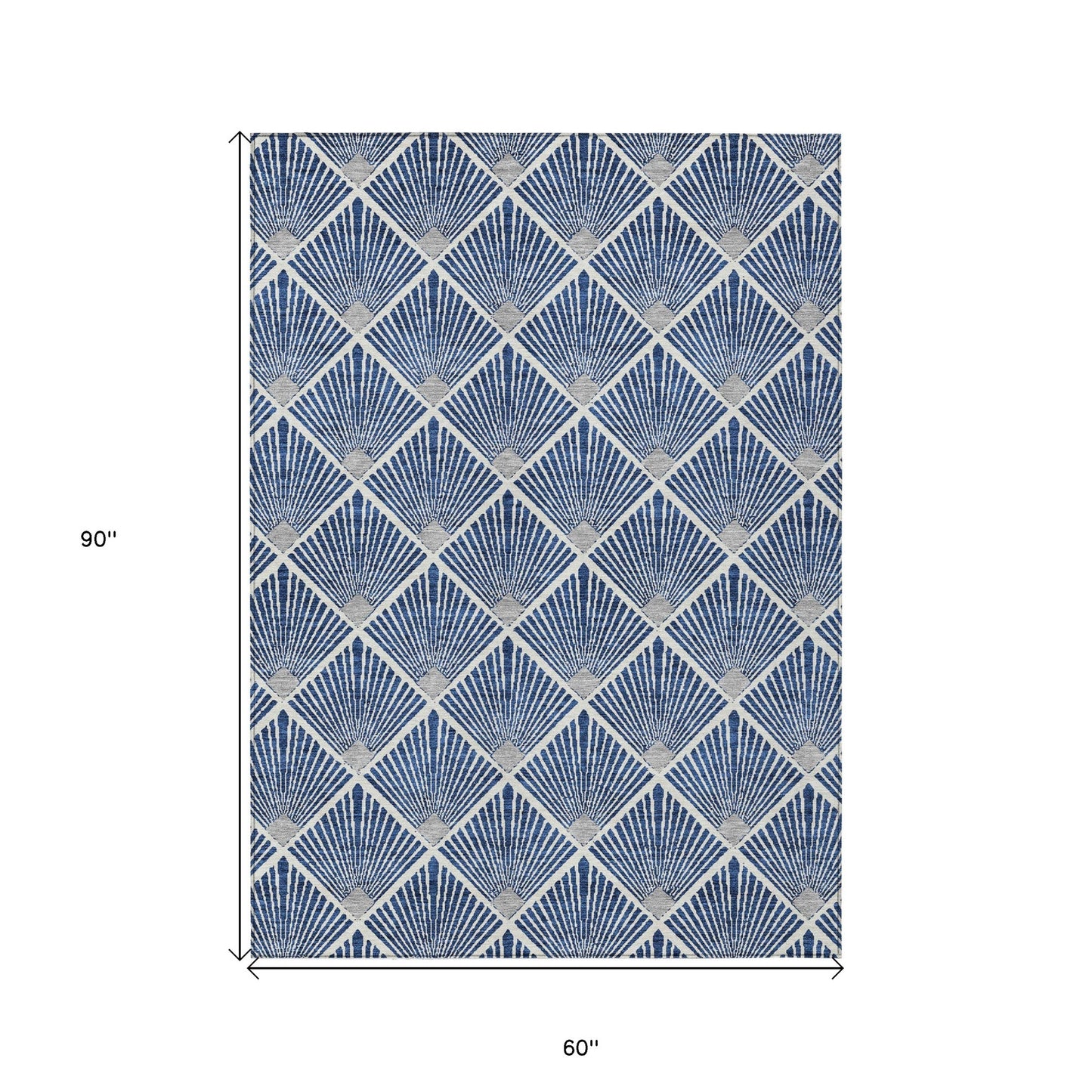 Tabselect Home Line 5' X 8' Navy Blue Gray And Ivory Geometric Washable Indoor Outdoor Area Rug