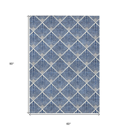 Tabselect Home Line 5' X 8' Navy Blue Gray And Ivory Geometric Washable Indoor Outdoor Area Rug