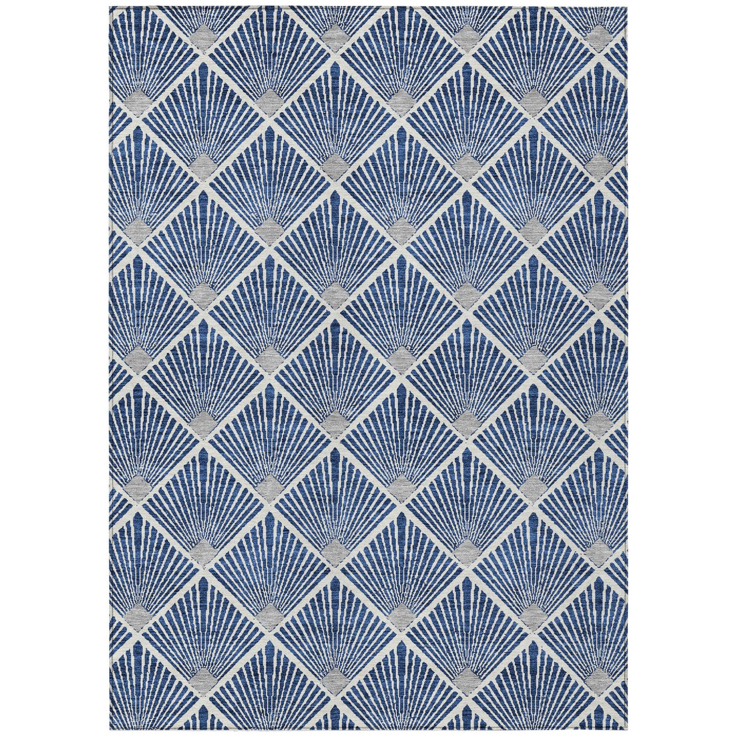 Tabselect Home Line 5' X 8' Navy Blue Gray And Ivory Geometric Washable Indoor Outdoor Area Rug