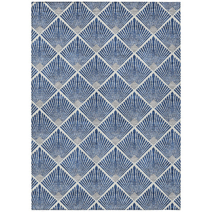 Tabselect Home Line 5' X 8' Navy Blue Gray And Ivory Geometric Washable Indoor Outdoor Area Rug