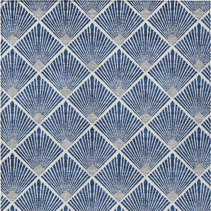 Tabselect Home Line 5' X 8' Navy Blue Gray And Ivory Geometric Washable Indoor Outdoor Area Rug