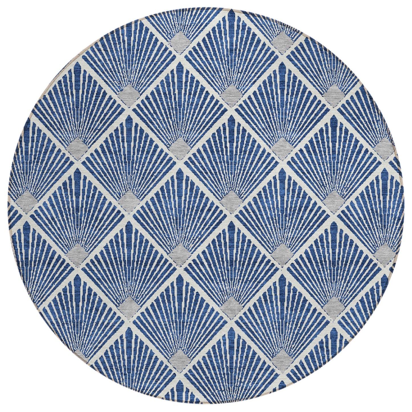 Tabselect Home Line 8' Navy Blue Gray And Ivory Round Geometric Washable Indoor Outdoor Area Rug