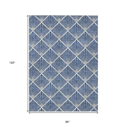 Tabselect Home Line 8' X 10' Navy Blue Gray And Ivory Geometric Washable Indoor Outdoor Area Rug