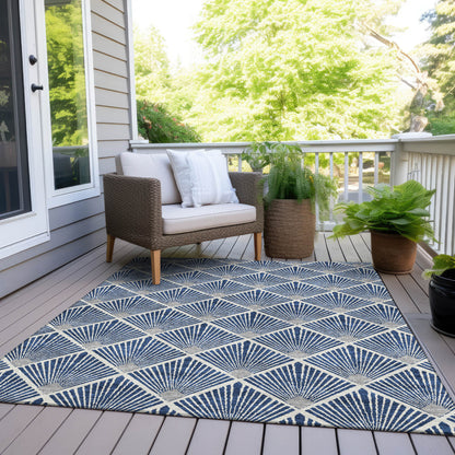 Tabselect Home Line 8' X 10' Navy Blue Gray And Ivory Geometric Washable Indoor Outdoor Area Rug