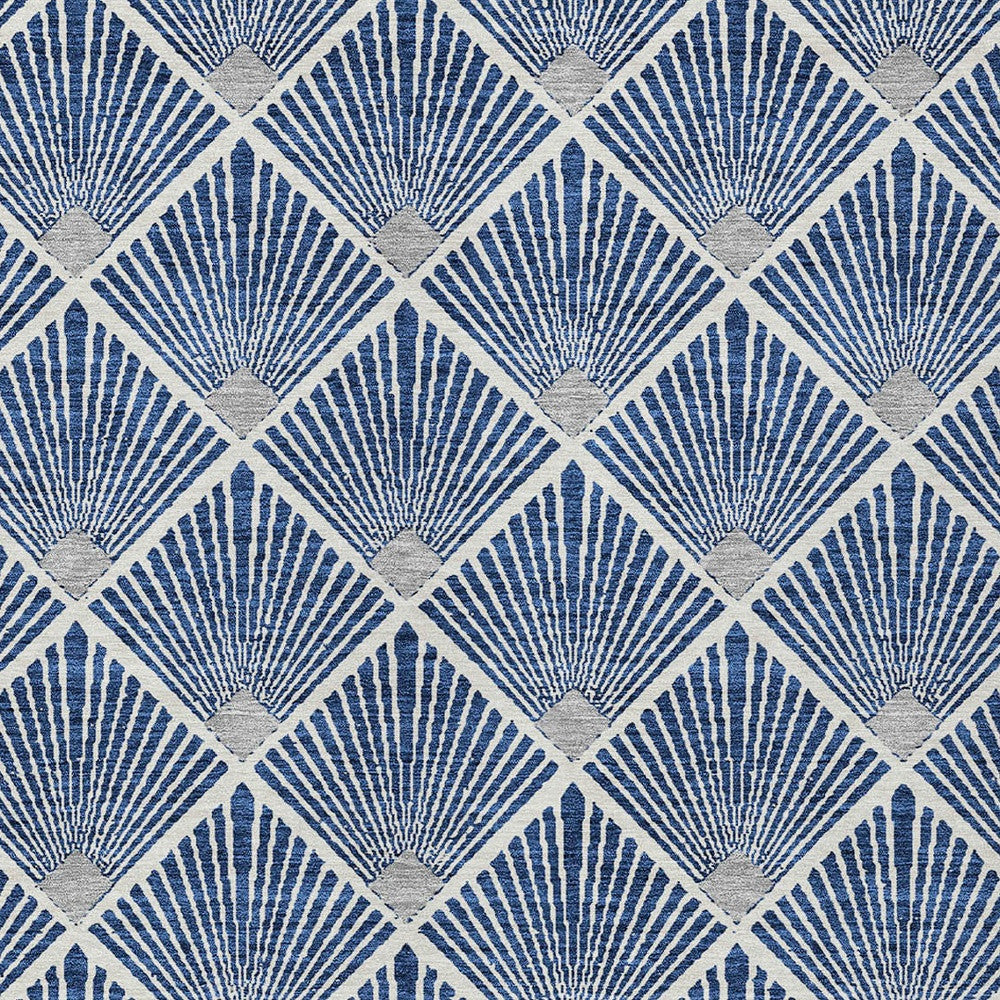 Tabselect Home Line 8' X 10' Navy Blue Gray And Ivory Geometric Washable Indoor Outdoor Area Rug