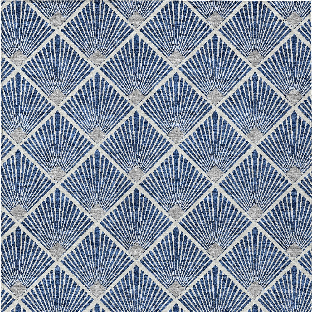 Tabselect Home Line 8' X 10' Navy Blue Gray And Ivory Geometric Washable Indoor Outdoor Area Rug