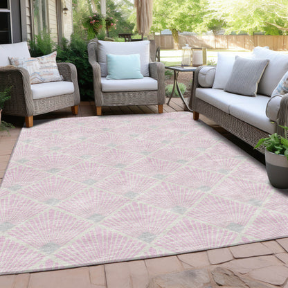 Tabselect Home Line 5' X 8' Pink Gray And Ivory Geometric Washable Indoor Outdoor Area Rug
