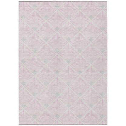Tabselect Home Line 5' X 8' Pink Gray And Ivory Geometric Washable Indoor Outdoor Area Rug