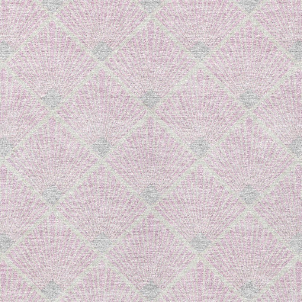 Tabselect Home Line 5' X 8' Pink Gray And Ivory Geometric Washable Indoor Outdoor Area Rug
