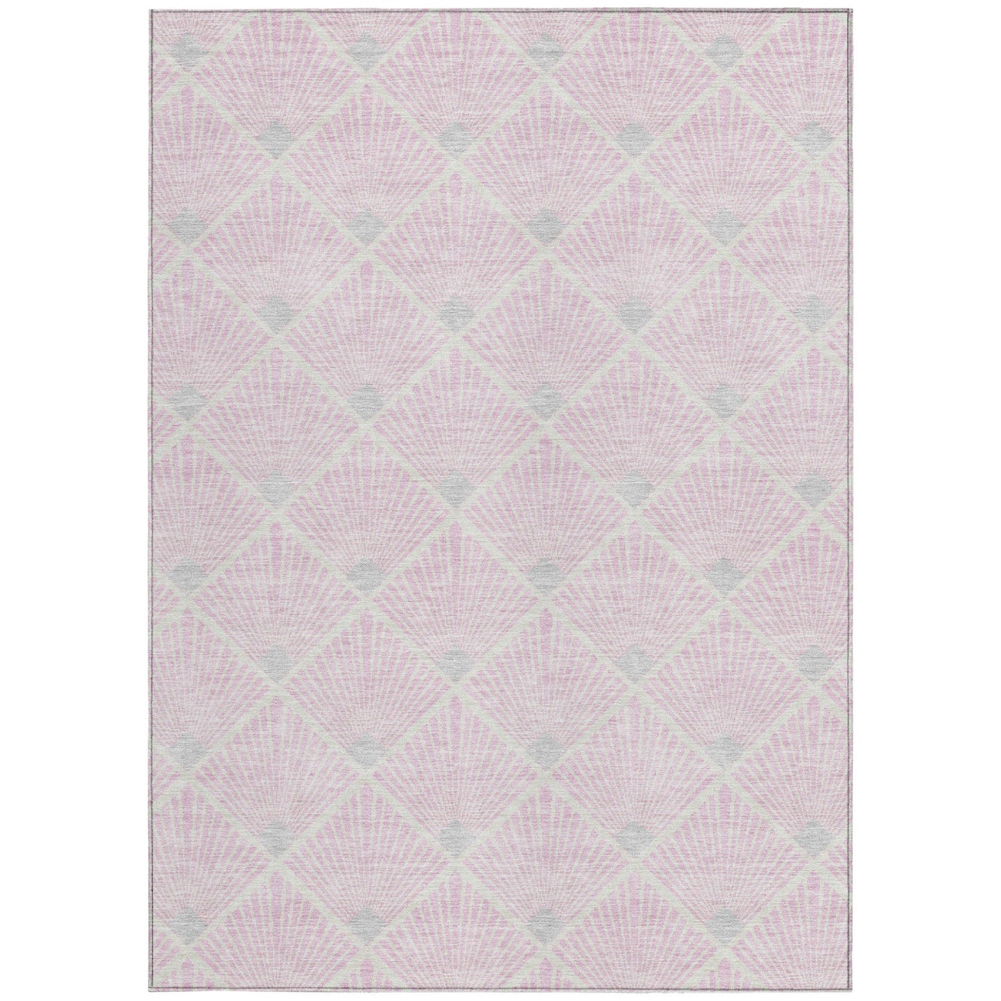 Tabselect Home Line 5' X 8' Pink Gray And Ivory Geometric Washable Indoor Outdoor Area Rug