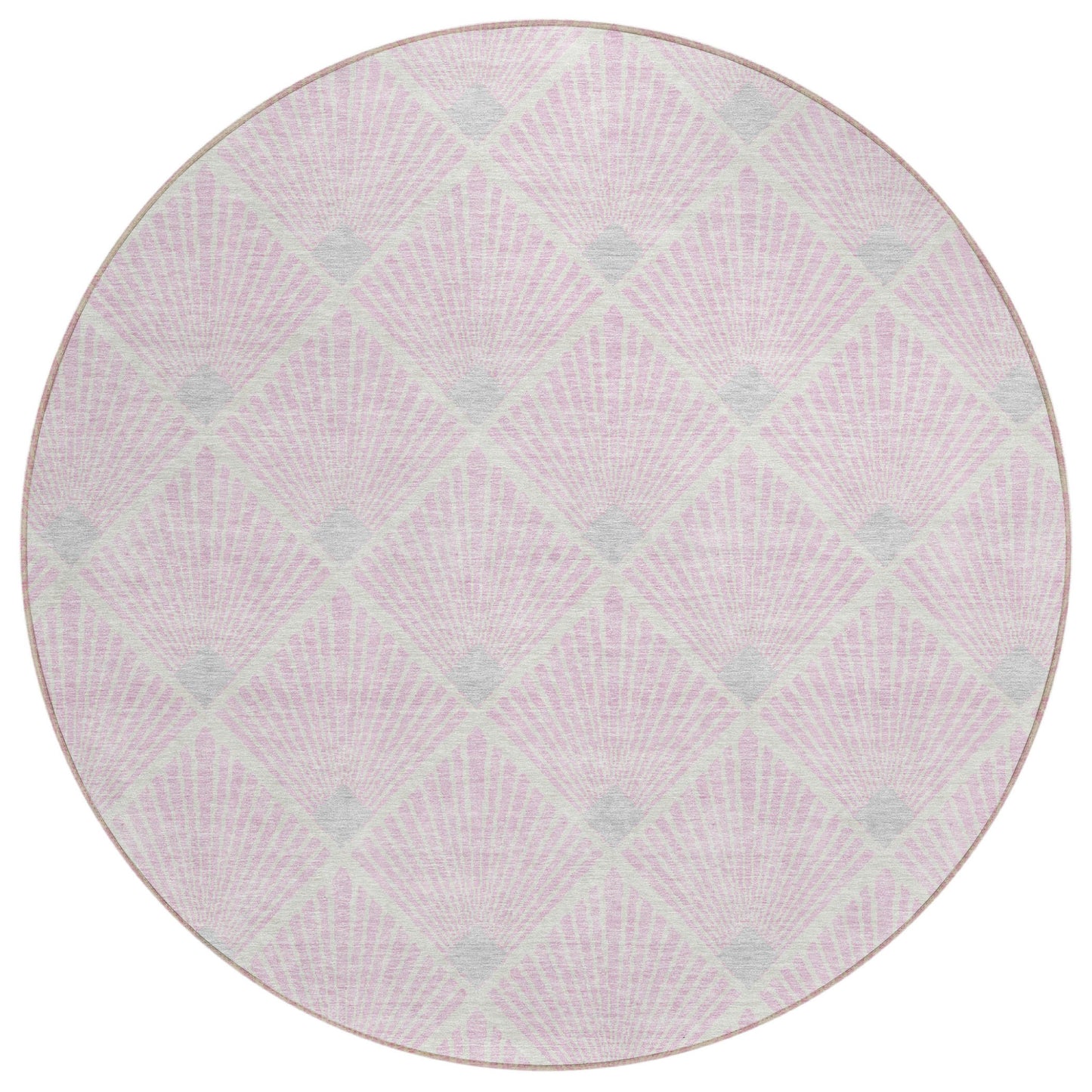 Tabselect Home Line 8' Pink Gray And Ivory Round Geometric Washable Indoor Outdoor Area Rug