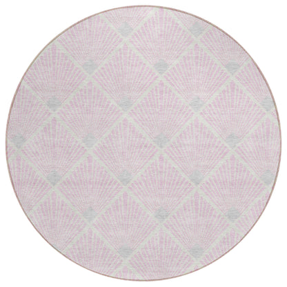 Tabselect Home Line 8' Pink Gray And Ivory Round Geometric Washable Indoor Outdoor Area Rug