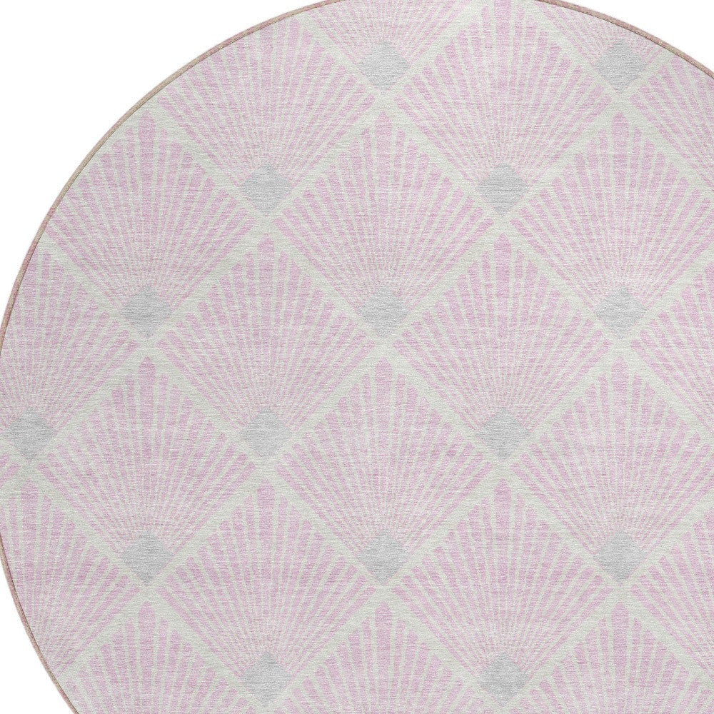 Tabselect Home Line 8' Pink Gray And Ivory Round Geometric Washable Indoor Outdoor Area Rug