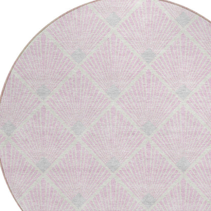 Tabselect Home Line 8' Pink Gray And Ivory Round Geometric Washable Indoor Outdoor Area Rug