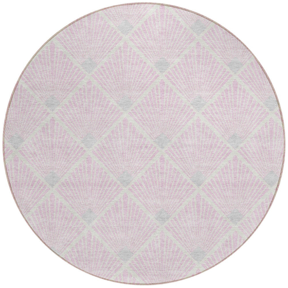 Tabselect Home Line 8' Pink Gray And Ivory Round Geometric Washable Indoor Outdoor Area Rug