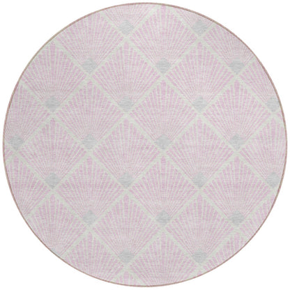 Tabselect Home Line 8' Pink Gray And Ivory Round Geometric Washable Indoor Outdoor Area Rug