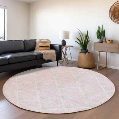 Tabselect Home Line 8' Pink Gray And Ivory Round Geometric Washable Indoor Outdoor Area Rug