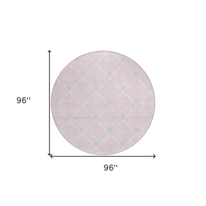 Tabselect Home Line 8' Pink Gray And Ivory Round Geometric Washable Indoor Outdoor Area Rug