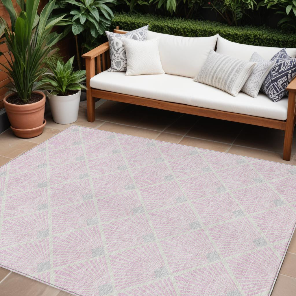 Tabselect Home Line 8' X 10' Pink Gray And Ivory Geometric Washable Indoor Outdoor Area Rug
