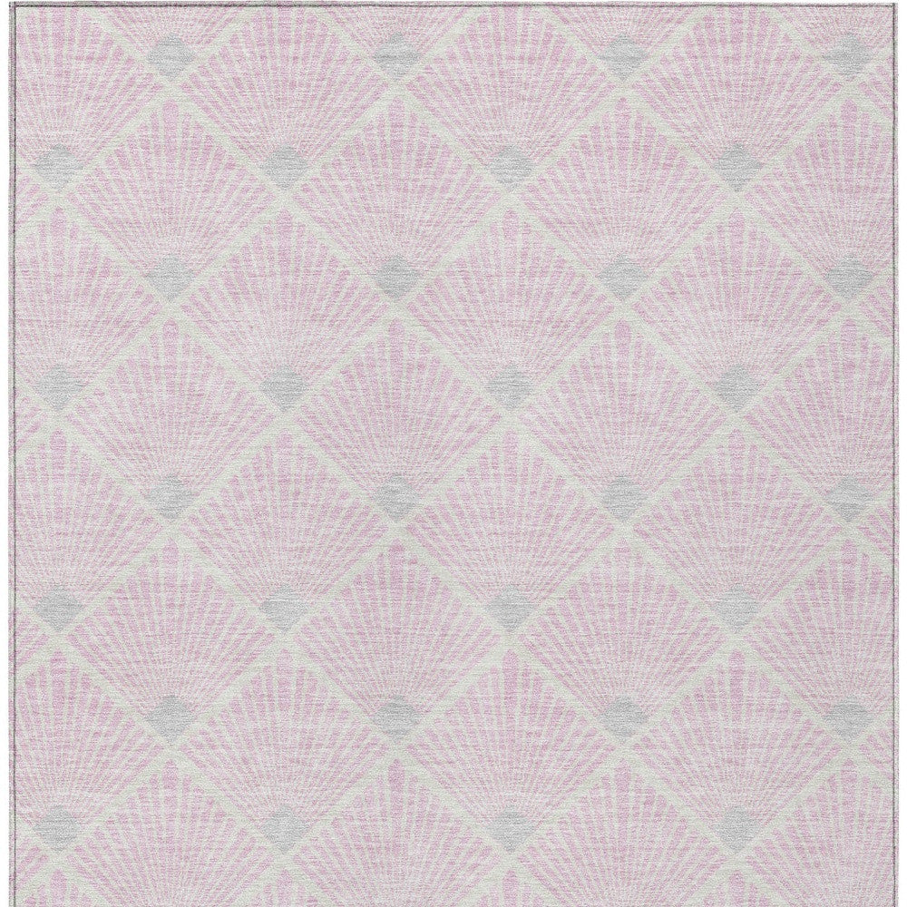 Tabselect Home Line 8' X 10' Pink Gray And Ivory Geometric Washable Indoor Outdoor Area Rug