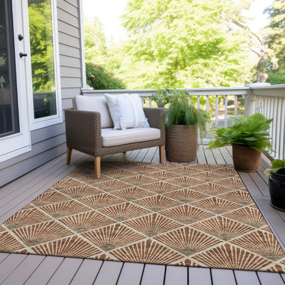 Tabselect Home Line 5' X 8' Brown Copper And Beige Geometric Washable Indoor Outdoor Area Rug