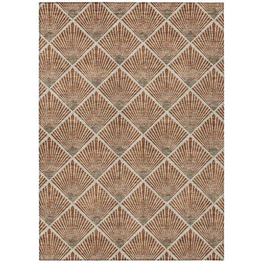 Tabselect Home Line 5' X 8' Brown Copper And Beige Geometric Washable Indoor Outdoor Area Rug