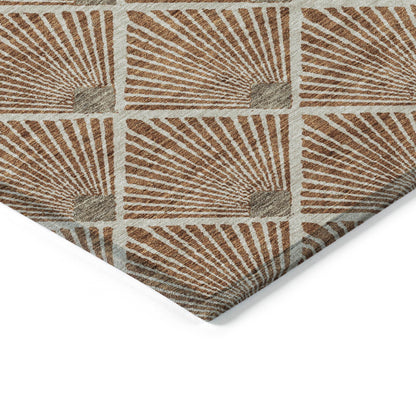 Tabselect Home Line 5' X 8' Brown Copper And Beige Geometric Washable Indoor Outdoor Area Rug