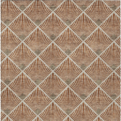 Tabselect Home Line 5' X 8' Brown Copper And Beige Geometric Washable Indoor Outdoor Area Rug