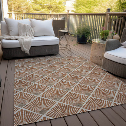 Tabselect Home Line 5' X 8' Brown Copper And Beige Geometric Washable Indoor Outdoor Area Rug
